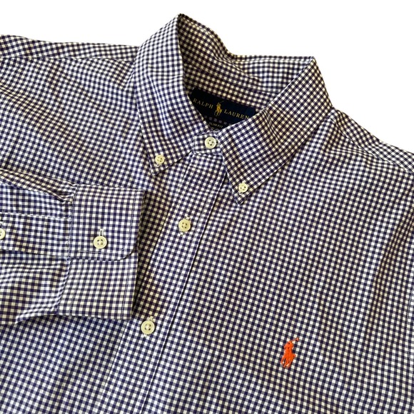 Ralph Lauren Mens XL Slim Fit Gingham Checkered Button Down Shirt Orange Pony - Picture 1 of 7